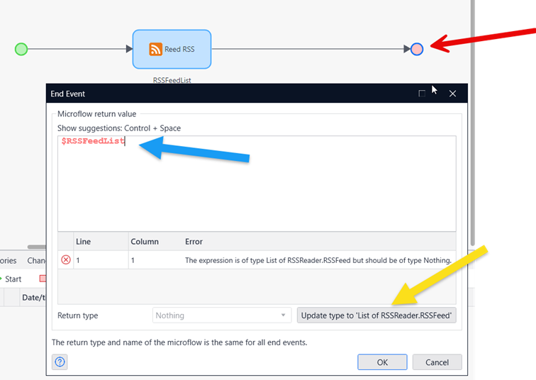 set returnvalue of microflow to $RSSFeedList