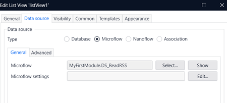 set microflow as datasource in Mendix